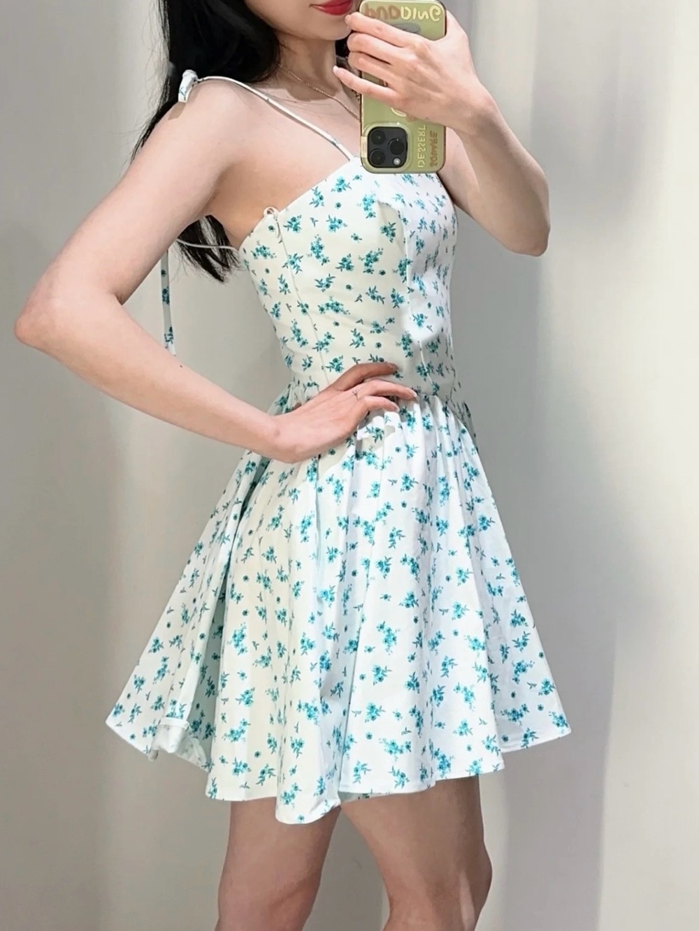 New with Tags Zara Blue White Floral Tie-Shoulder Mini Summer Dress XS